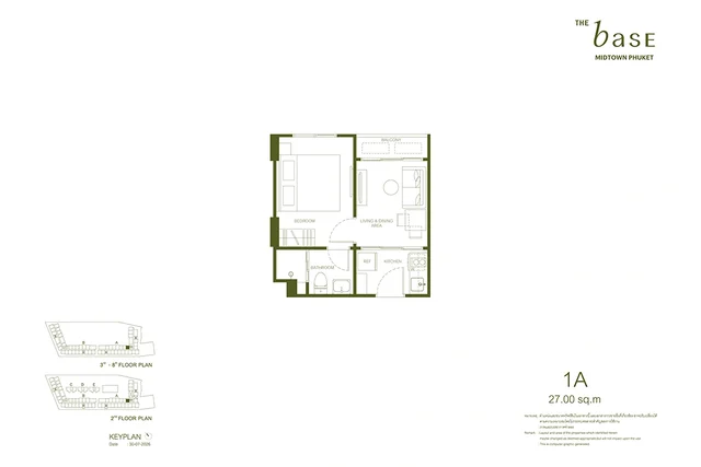 Планировка 1A THE BASE Midtown Phuket, 27.00 м²