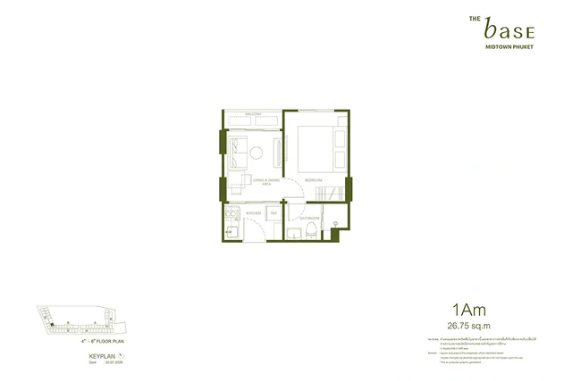Планировка 1Am THE BASE Midtown Phuket, 26.75 м²