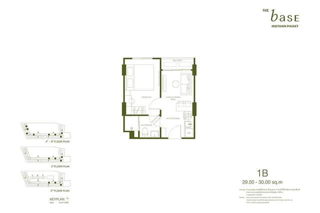 Планировка 1B THE BASE Midtown Phuket, 29.50-30.00 м²