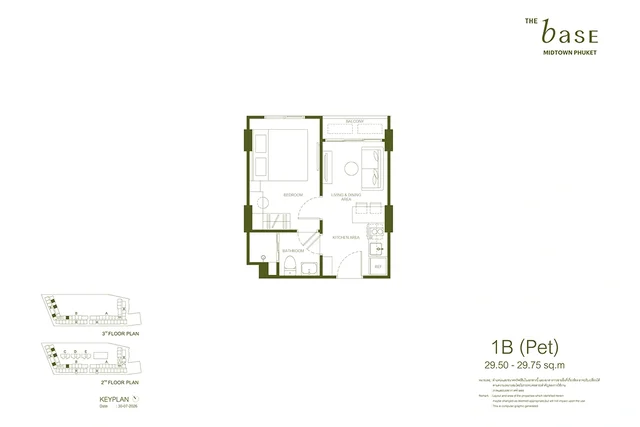 Планировка 1B (Pet) THE BASE Midtown Phuket, 29.50-29.75 м²