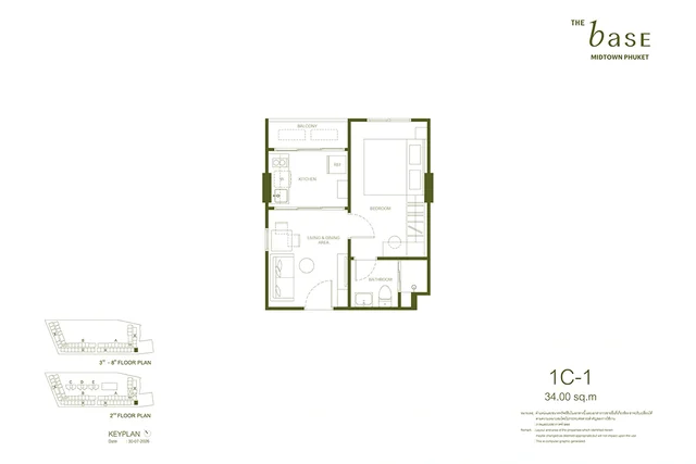 Планировка 1C-1 THE BASE Midtown Phuket, 34.00 м²