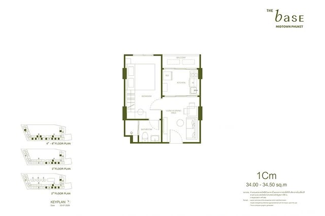 Планировка 1Cm THE BASE Midtown Phuket, 34.00-34.50 м²