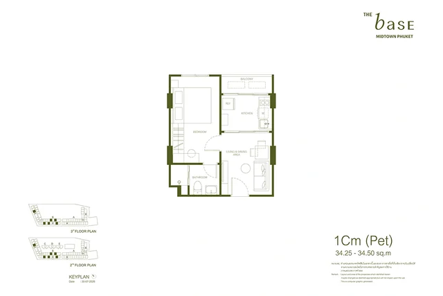 Планировка 1Cm (Pet) THE BASE Midtown Phuket, 34.25-34.50 м²