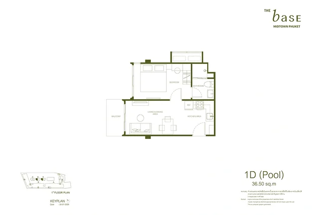 Планировка 1D (Pool) THE BASE Midtown Phuket, 36.50 м²