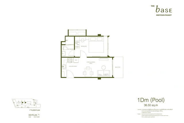Планировка 1Dm (Pool) THE BASE Midtown Phuket, 36.50 м²
