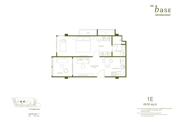 Планировка 1E THE BASE Midtown Phuket, 48.50 м²