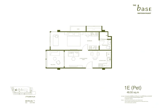 Планировка 1E (Pet) THE BASE Midtown Phuket, 48.50 м²