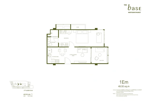 Планировка 1Em THE BASE Midtown Phuket, 48.50 м²