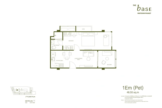 Планировка 1Em (Pet) THE BASE Midtown Phuket, 48.50 м²