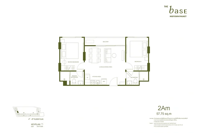 Планировка 2Am THE BASE Midtown Phuket, 57.75 м²