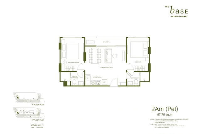 Планировка 2Am (Pet) THE BASE Midtown Phuket, 57.75 м²